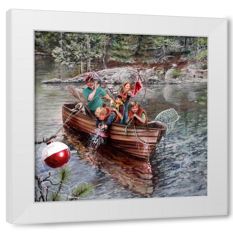 Grampa And The Kids White Modern Wood Framed Art Print by Murray Henderson Fine Art
