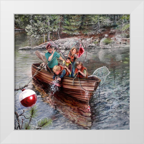 Grampa And The Kids White Modern Wood Framed Art Print by Murray Henderson Fine Art