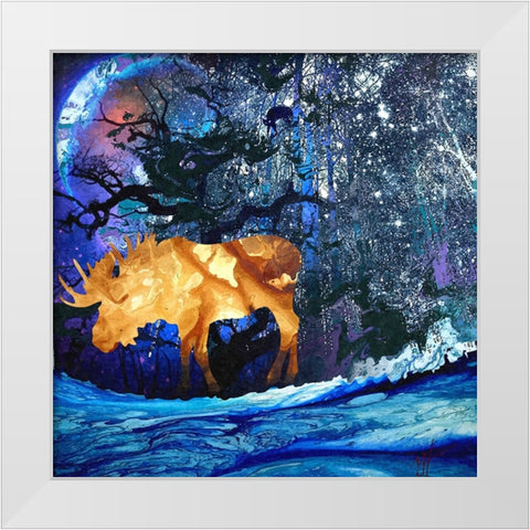 Midnight Moose White Modern Wood Framed Art Print by Murray Henderson Fine Art