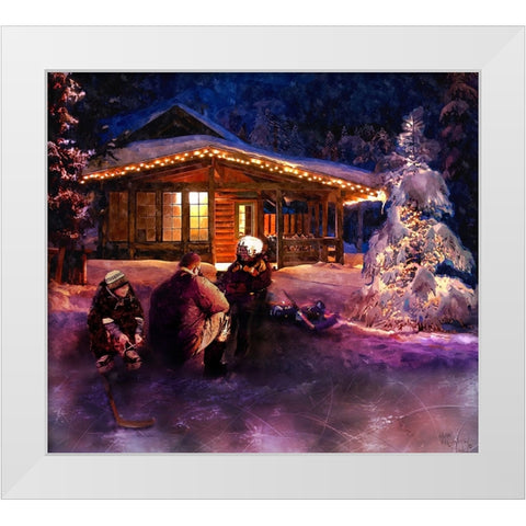 Pond Hockey White Modern Wood Framed Art Print by Murray Henderson Fine Art