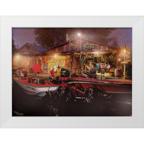 The Fishing Depot White Modern Wood Framed Art Print by Murray Henderson Fine Art