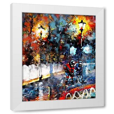 Abstract Hockey Kids1 White Modern Wood Framed Art Print by Murray Henderson Fine Art