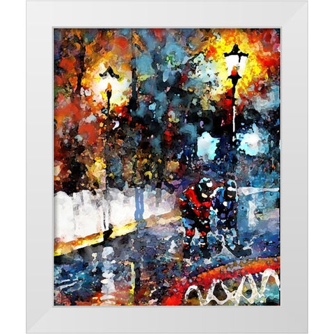 Abstract Hockey Kids1 White Modern Wood Framed Art Print by Murray Henderson Fine Art