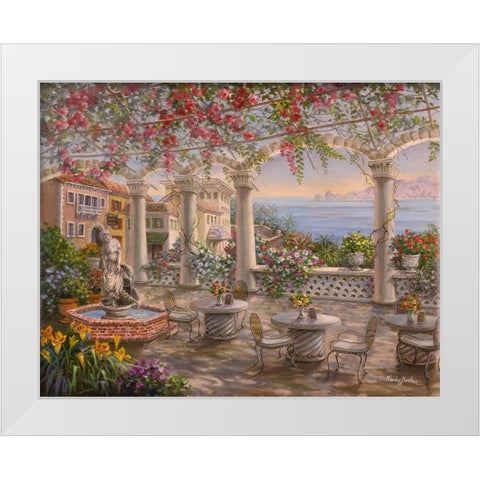 Dining on the Terrace White Modern Wood Framed Art Print by Boehme, Nicky