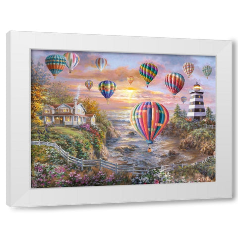 Balloons Over Cottage Cove White Modern Wood Framed Art Print by Boehme, Nicky