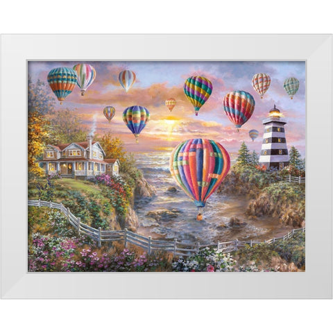 Balloons Over Cottage Cove White Modern Wood Framed Art Print by Boehme, Nicky