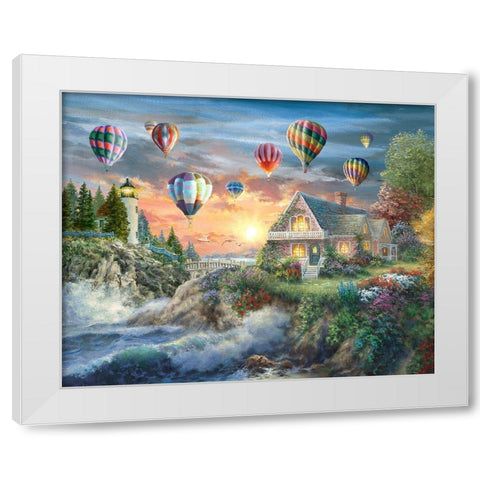 Balloons over Sunset Cove White Modern Wood Framed Art Print by Boehme, Nicky