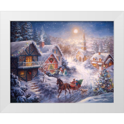 In A One Horse Open Sleigh White Modern Wood Framed Art Print by Boehme, Nicky