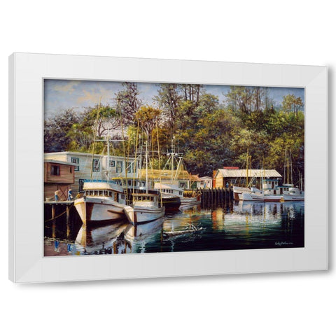 Lets Go Fishing White Modern Wood Framed Art Print by Boehme, Nicky