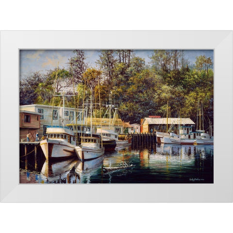 Lets Go Fishing White Modern Wood Framed Art Print by Boehme, Nicky