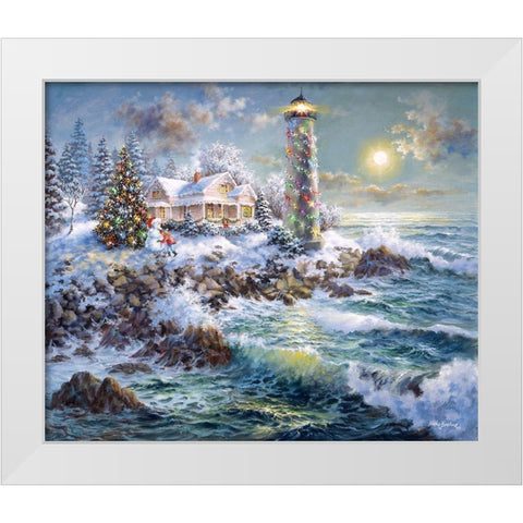 Lighthouse Merriment White Modern Wood Framed Art Print by Boehme, Nicky