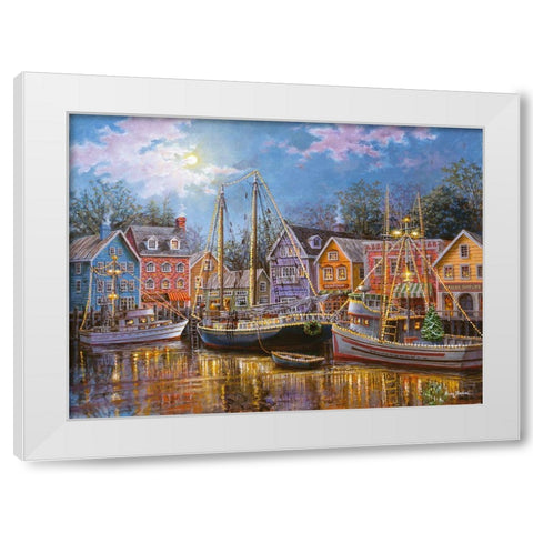 Ships Aglow White Modern Wood Framed Art Print by Boehme, Nicky
