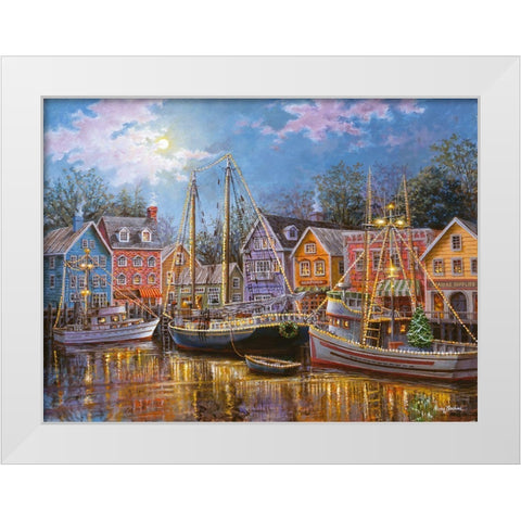 Ships Aglow White Modern Wood Framed Art Print by Boehme, Nicky