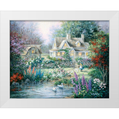 Feeding Geese White Modern Wood Framed Art Print by Boehme, Nicky