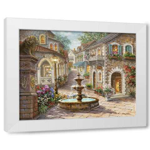 Cobblestone Fountain White Modern Wood Framed Art Print by Boehme, Nicky