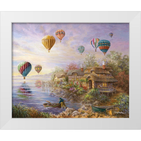 Air Balloons over Cottageville White Modern Wood Framed Art Print by Boehme, Nicky