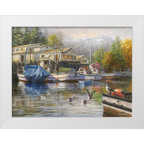 Gulls at the Marina White Modern Wood Framed Art Print by Boehme, Nicky