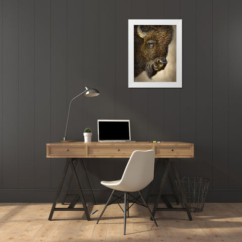 Bison Totem White Modern Wood Framed Art Print by LaMontagne, Patrick