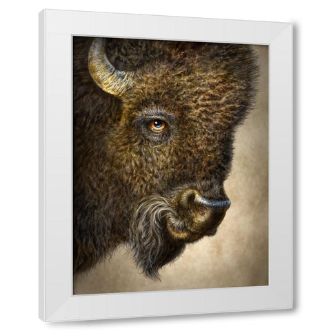 Bison Totem White Modern Wood Framed Art Print by LaMontagne, Patrick