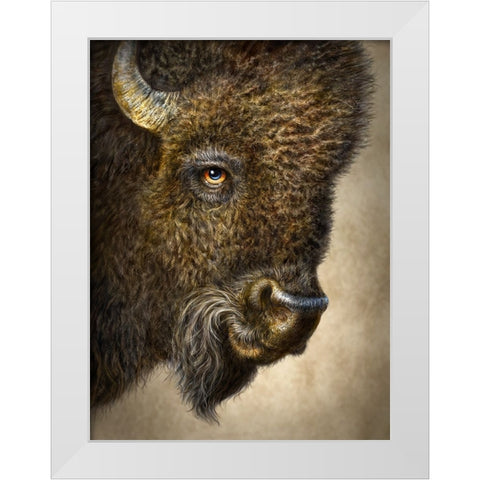 Bison Totem White Modern Wood Framed Art Print by LaMontagne, Patrick