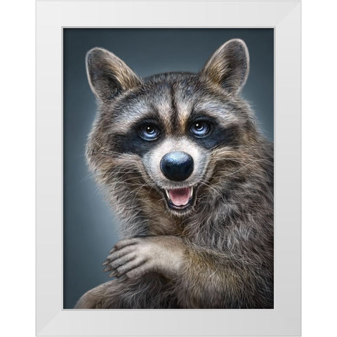 Raccoon Totem White Modern Wood Framed Art Print by LaMontagne, Patrick