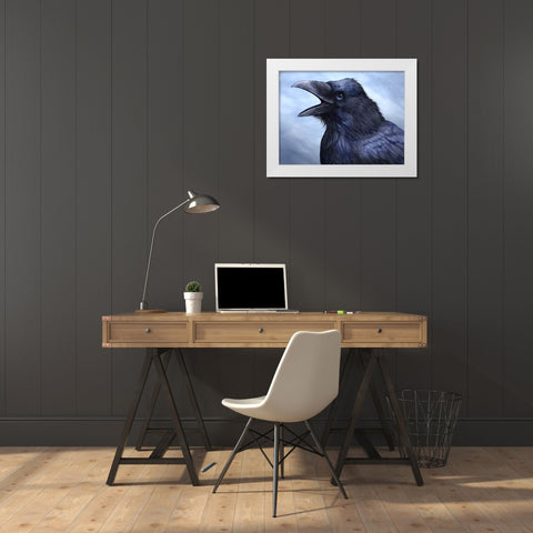 Raven Totem White Modern Wood Framed Art Print by LaMontagne, Patrick