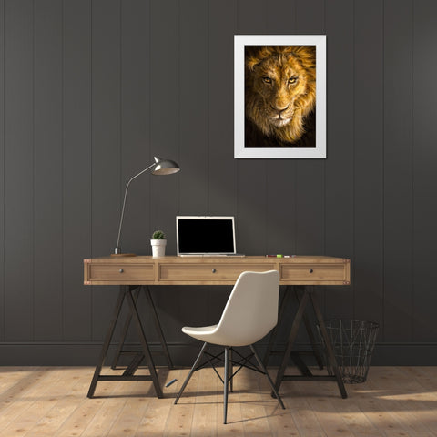 Lion White Modern Wood Framed Art Print by LaMontagne, Patrick