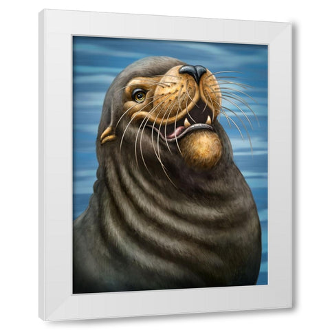 SeaLion White Modern Wood Framed Art Print by LaMontagne, Patrick