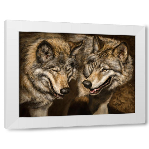 Two Wolves White Modern Wood Framed Art Print by LaMontagne, Patrick