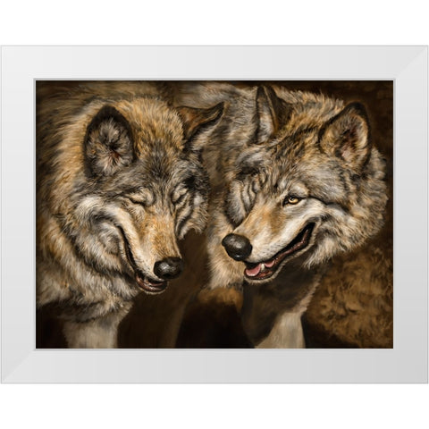Two Wolves White Modern Wood Framed Art Print by LaMontagne, Patrick