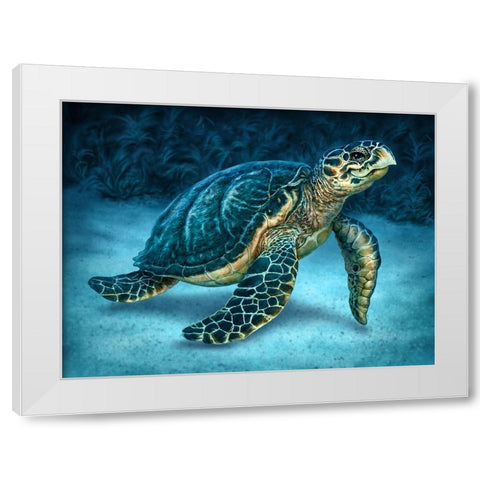 Sea Turtle White Modern Wood Framed Art Print by LaMontagne, Patrick