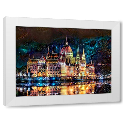 Budapest Hungary Parliament at night White Modern Wood Framed Art Print by Gavidia, Pedro