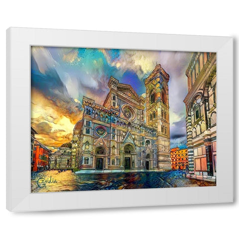 Florence Italy Cathedral of Saint Mary of the Flower Ver3 White Modern Wood Framed Art Print by Gavidia, Pedro