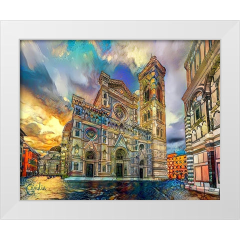 Florence Italy Cathedral of Saint Mary of the Flower Ver3 White Modern Wood Framed Art Print by Gavidia, Pedro