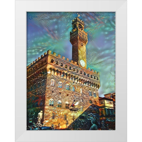 Florence Italy Palazzo Vecchio White Modern Wood Framed Art Print by Gavidia, Pedro