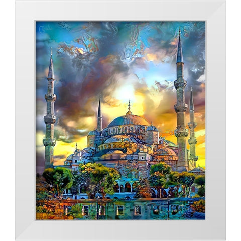 Istanbul Turkey Blue Mosque White Modern Wood Framed Art Print by Gavidia, Pedro