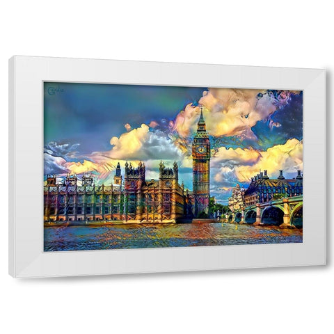 London England Big Ben and Parliament White Modern Wood Framed Art Print by Gavidia, Pedro