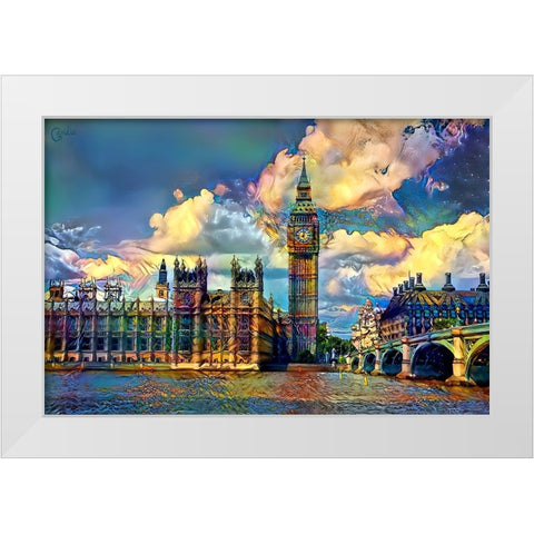 London England Big Ben and Parliament White Modern Wood Framed Art Print by Gavidia, Pedro