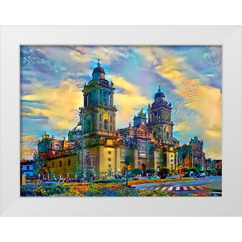 Mexico City Metropolitan Cathedral White Modern Wood Framed Art Print by Gavidia, Pedro