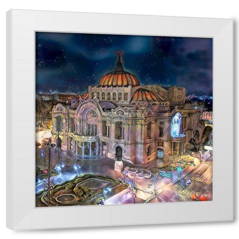 Mexico City Palace of Fine Arts at night White Modern Wood Framed Art Print by Gavidia, Pedro