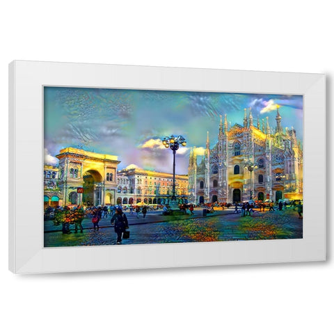 Milan Italy Piazza del Duomo White Modern Wood Framed Art Print by Gavidia, Pedro