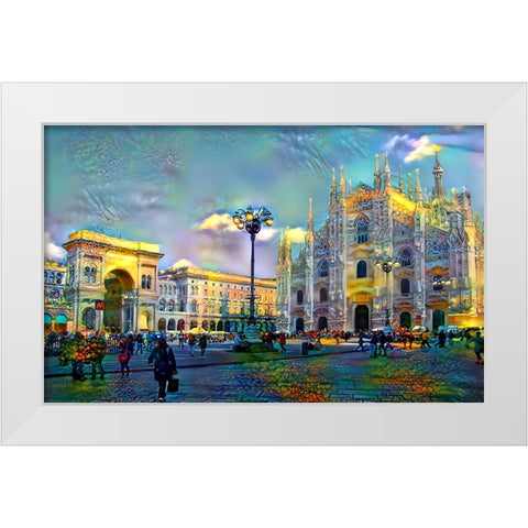 Milan Italy Piazza del Duomo White Modern Wood Framed Art Print by Gavidia, Pedro