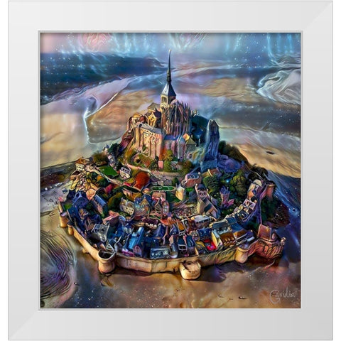 Normandy France Le Mont Saint Michel White Modern Wood Framed Art Print by Gavidia, Pedro