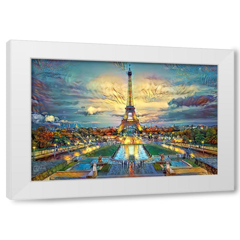 Paris France  Fontaines de Chaillot and Eiffel Tower seen from the Place du Trocadero White Modern Wood Framed Art Print by Gavidia, Pedro