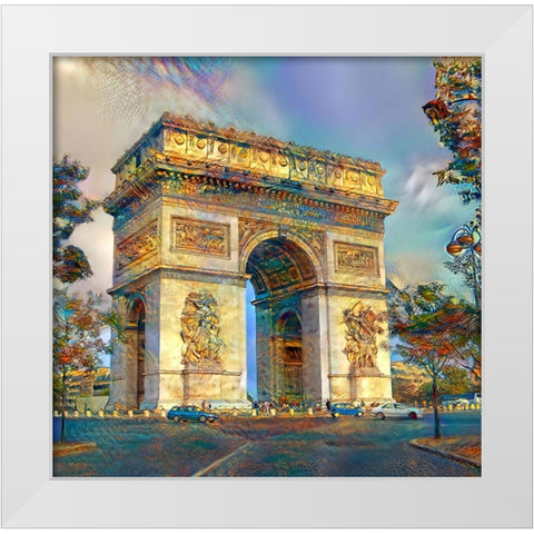 Paris France Arc de Triomphe White Modern Wood Framed Art Print by Gavidia, Pedro