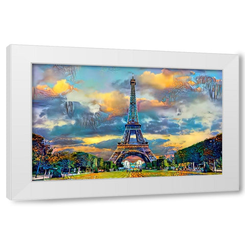 Paris France Eiffel Tower from Champ de Mars White Modern Wood Framed Art Print by Gavidia, Pedro