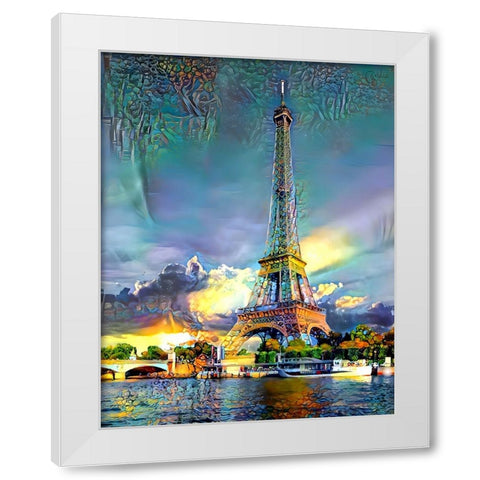 Paris France Eiffel Tower White Modern Wood Framed Art Print by Gavidia, Pedro