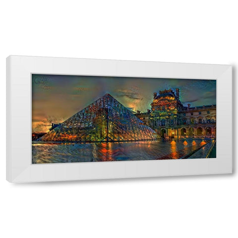 Paris France Louvre Museum at dusk White Modern Wood Framed Art Print by Gavidia, Pedro
