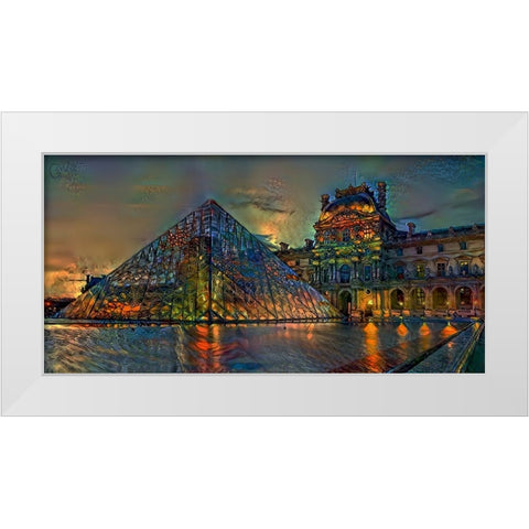 Paris France Louvre Museum at dusk White Modern Wood Framed Art Print by Gavidia, Pedro
