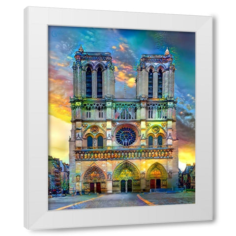 Paris France Notre Dame Cathedral White Modern Wood Framed Art Print by Gavidia, Pedro